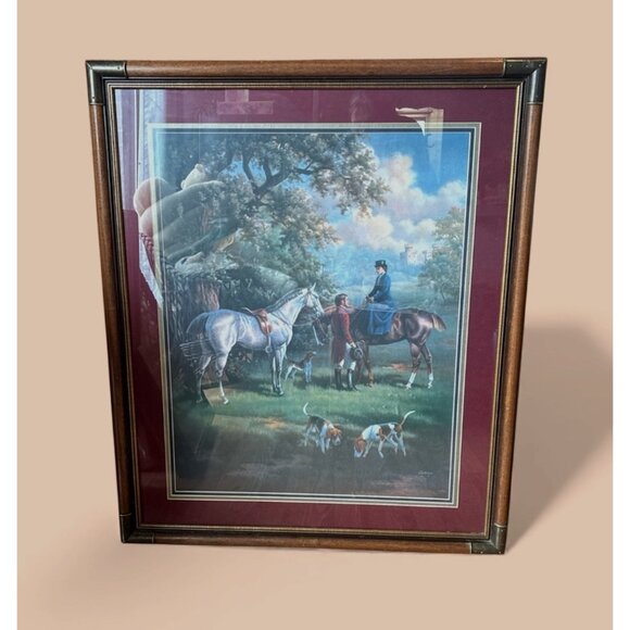 Framed Print Fox Hunters Vtg Art Equestrian Judith Gibson Brass Accents 39x32 - Picture 1 of 13